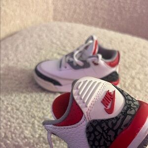 Jordan Kids White and Red Sneakers with Gray Details